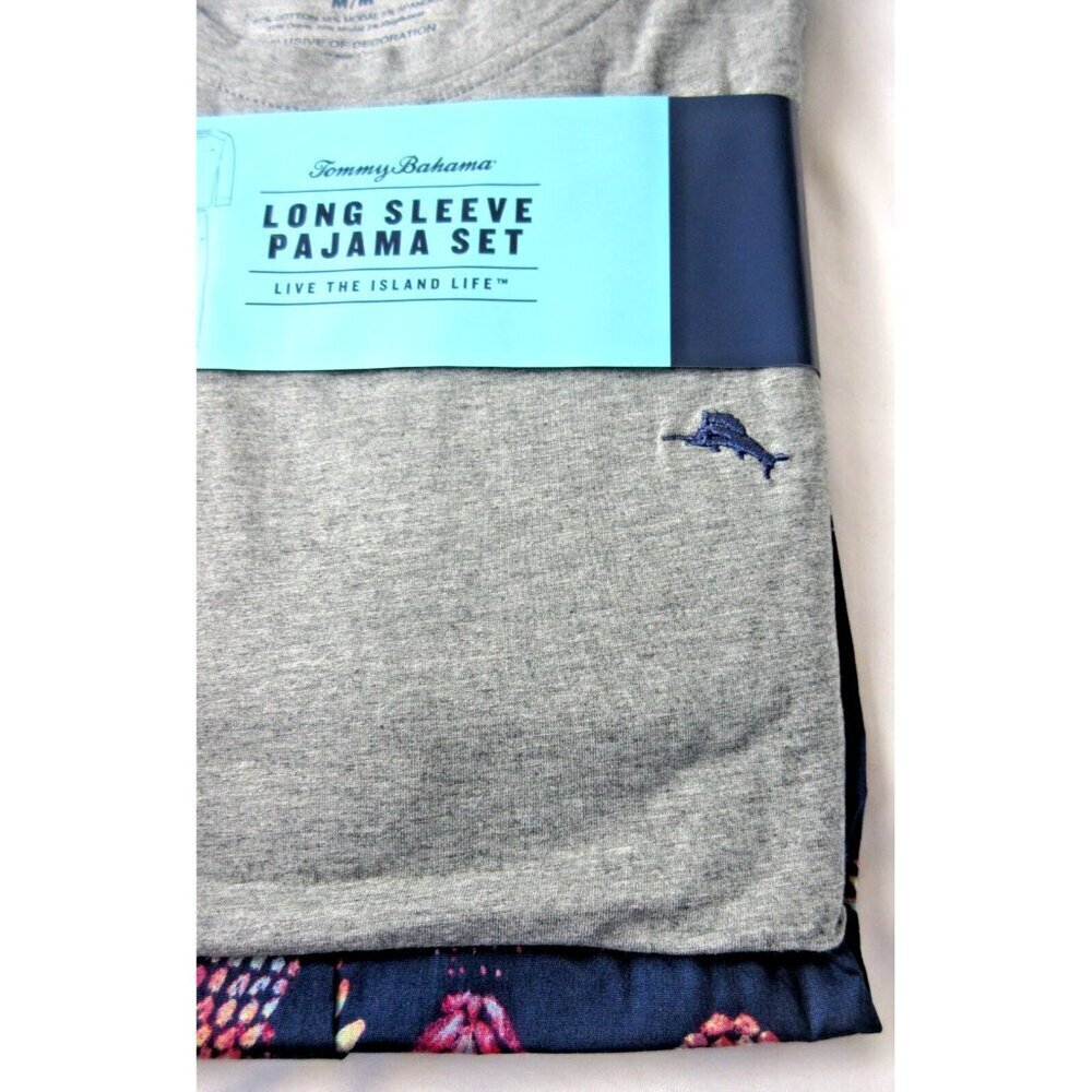 Tommy Bahama Men's Long Sleeve Island Life 2 Piece PJ set Navy Blue Grey NEW - Picture 5 of 5